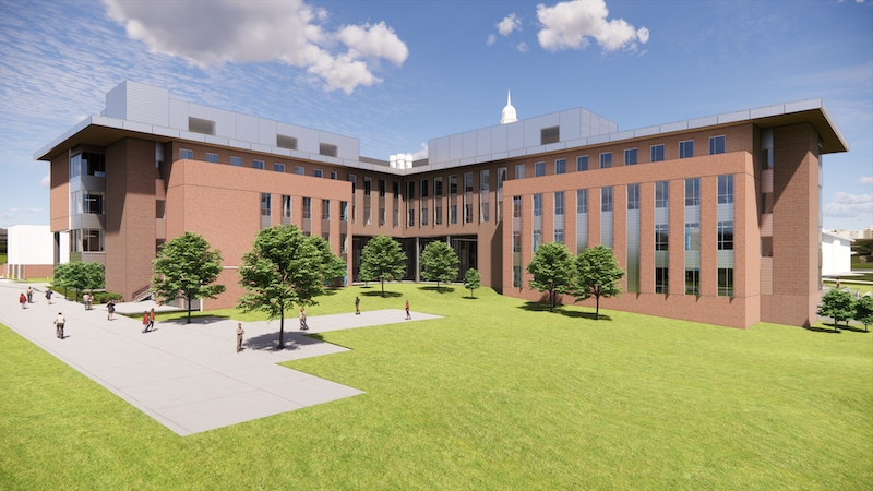 southwest view of stem building rendering